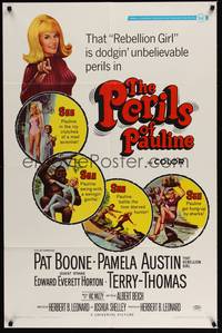 5m636 PERILS OF PAULINE 1sh '67 Rebellion Girl Pamela Austin is dodgin' unbelievable perils!