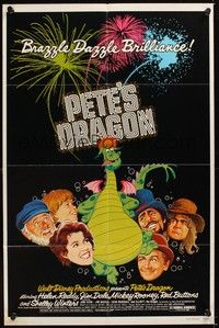 5m637 PETE'S DRAGON 1sh '77 Walt Disney, Helen Reddy, colorful art of cast w/Pete!