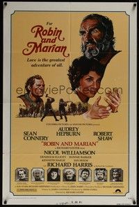 5m689 ROBIN & MARIAN 1sh '76 art of Sean Connery & Audrey Hepburn by Drew Struzan!