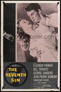 5m718 SEVENTH SIN 1sh '57 sexy scared Eleanor Parker betrays super angry Bill Travers!