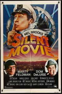 5m736 SILENT MOVIE 1sh '76 Marty Feldman, Dom DeLuise, art of Mel Brooks by John Alvin!