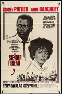 5m749 SLENDER THREAD 1sh '66 Sidney Poitier keeps Anne Bancroft from committing suicide!