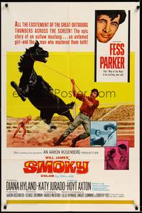 5m753 SMOKY 1sh '66 Diana Hyland, art of Fess Parker taming wild outlaw mustang!