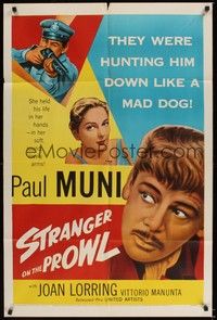 5m783 STRANGER ON THE PROWL 1sh '53 Paul Muni is being hunted down like a mad dog!