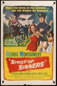 5m787 STREET OF SINNERS 1sh '57 George Montgomery, only the Devil is the winner here!