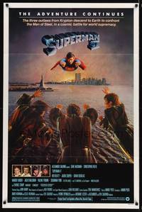 5m800 SUPERMAN II 1sh '81 Christopher Reeve, Terence Stamp, great artwork over New York City!