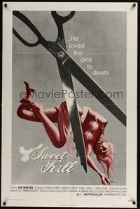 5m811 SWEET KILL 1sh '72 Curtis Hanson directed, wild image of sexy girl & scissors!