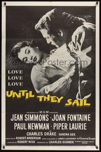 5m917 UNTIL THEY SAIL 1sh '57 great romantic close up of Paul Newman & sexy Jean Simmons!
