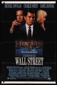 5m941 WALL STREET 1sh '87 Michael Douglas, Charlie Sheen, Daryl Hannah, Oliver Stone!