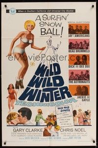 5m969 WILD WILD WINTER 1sh '66 sexy half-clad teen skiier, Jay and The Americans & early rockers!