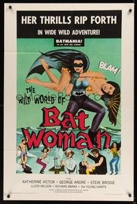 5m970 WILD WORLD OF BATWOMAN 1sh '66 cool artwork of sexy female super hero by J. Syphers!
