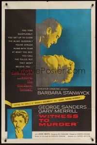 5m977 WITNESS TO MURDER 1sh '54 no one believes what Barbara Stanwyck saw except for the murderer!