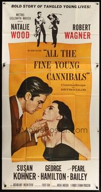 5p401 ALL THE FINE YOUNG CANNIBALS 3sh '60 art of Robert Wagner about to kiss sexy Natalie Wood!
