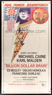 5p422 BILLION DOLLAR BRAIN 3sh '67 Michael Caine, Karl Malden, Ken Russell, Caine vs. Brain!