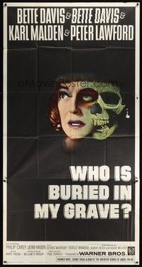5p468 DEAD RINGER int'l 3sh '64 creepy close up of skull & Bette Davis, Who Is Buried In My Grave!