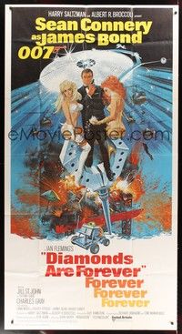5p473 DIAMONDS ARE FOREVER int'l 3sh '71 art of Sean Connery as James Bond by Robert McGinnis!