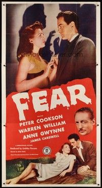 5p491 FEAR 3sh '45 film noir, Peter Cookson, Warren William, Anne Gwynne