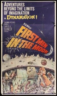 5p494 FIRST MEN IN THE MOON INCOMPLETE 3sh '64 Ray Harryhausen, H.G. Wells, fantastic sci-fi art!