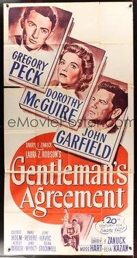 5p506 GENTLEMAN'S AGREEMENT 3sh R53 Elia Kazan, Gregory Peck, Dorothy McGuire, John Garfield