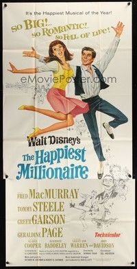 5p522 HAPPIEST MILLIONAIRE 3sh '68 Disney, artwork of Tommy Steele laughing & dancing!