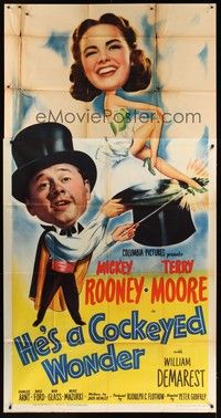 5p525 HE'S A COCKEYED WONDER 3sh '50 wacky art of magician Mickey Rooney & pretty Terry Moore!