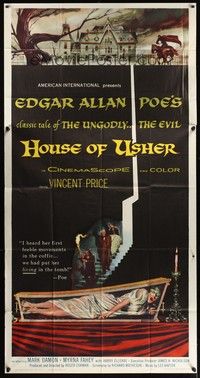 5p535 HOUSE OF USHER 3sh '60 Edgar Allan Poe's tale of the ungodly & evil, art by Reynold Brown!
