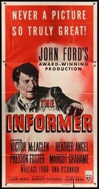 5p546 INFORMER 3sh R55 John Ford, great close up art of angry Victor McLaglen!