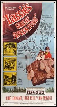 5p563 LASSIE'S GREAT ADVENTURE 3sh '63 most classic Collie dog & boy in hot air balloon!