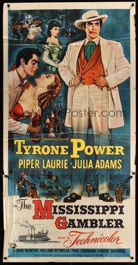 5p597 MISSISSIPPI GAMBLER 3sh '53 Tyrone Power's game is fancy women like Piper Laurie!
