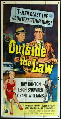 5p623 OUTSIDE THE LAW 3sh '56 art of Treasury T-Man Ray Danton, who blasts a counterfeiting racket