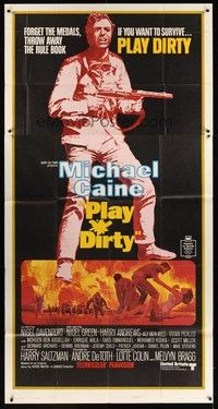5p633 PLAY DIRTY 3sh '69 cool art of WWII soldier Michael Caine with machine gun!