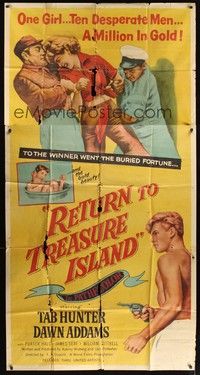 5p646 RETURN TO TREASURE ISLAND 3sh '54 great images of Tab Hunter & sexy Dawn Addams!