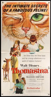 5p719 THREE LIVES OF THOMASINA 3sh '64 Walt Disney, great art of winking & smiling cat!