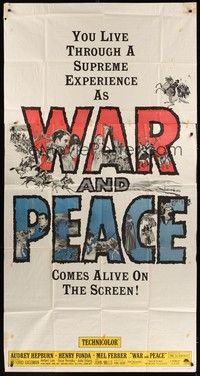 5p748 WAR & PEACE 3sh R63 Audrey Hepburn, Henry Fonda & Mel Ferrer, Leo Tolstoy epic!