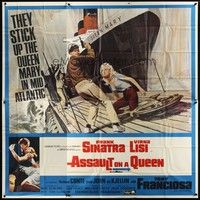 5p115 ASSAULT ON A QUEEN 6sh '66 art of Frank Sinatra w/pistol & sexy Virna Lisi on submarine deck!