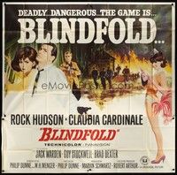 5p124 BLINDFOLD 6sh '66 different image of Rock Hudson & full-length sexy Claudia Cardinale!