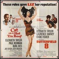 5p134 CAT ON A HOT TIN ROOF/BUTTERFIELD 8 6sh '66 art of super sexy Elizabeth Taylor in nightie!