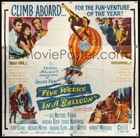 5p157 FIVE WEEKS IN A BALLOON 6sh '62 Jules Verne, Red Buttons, Fabian, Barbara Eden, climb aboard!