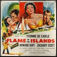 5p158 FLAME OF THE ISLANDS 6sh '55 different art of sexy Yvonne De Carlo & Howard Duff!