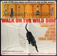 5p255 WALK ON THE WILD SIDE 6sh '62 cool artwork of black cat on stairs & sexy stars on balcony!