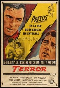 5p294 CAPE FEAR Argentinean '62 great close-up art of Gregory Peck, Robert Mitchum, classic!