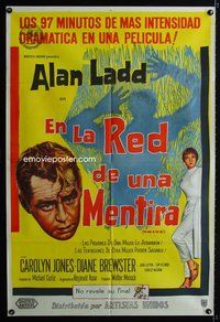 5p345 MAN IN THE NET Argentinean '59 art of Alan Ladd caught in a net, Carolyn Jones!