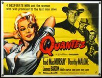 5p103 QUANTEZ British quad '57 art of sexy Dorothy Malone w/torn shirt wanted by 4 desperate men!