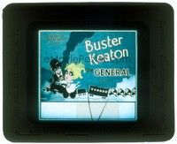 5r043 GENERAL style B glass slide '27 fantastic art of Buster Keaton on train by Hap Hadley!