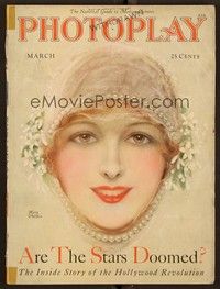5r119 PHOTOPLAY magazine March 1928 art of pretty Mary Philbin wearing pearls by Charles Sheldon!