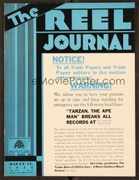 5r089 REEL JOURNAL exhibitor magazine March 31, 1932 Tarzan the Ape Man breaks all records!