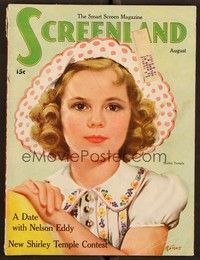 5r144 SCREENLAND magazine August 1938 art of cutest Shirley Temple by Marland Stone!