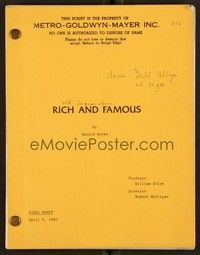 5r254 RICH & FAMOUS revised final draft script April 9, 1980, screenplay by Gerald Ayres!