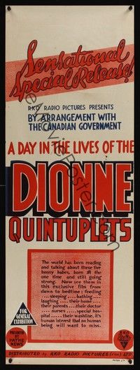 5s189 DAY IN THE LIVES OF THE DIONNE QUINTUPLETS Aust daybill '30s Canadian identical girls!