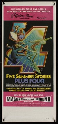 5s192 FIVE SUMMER STORIES PLUS FOUR Aust daybill '72 really cool surfing artwork by Rick Griffin!